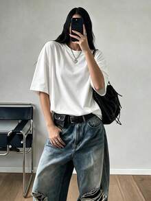 女款時尚寬鬆短袖T恤 | 精緻設計 | 夏季必備 | 易於搭配 | 展現你的風格 - 白色 - 查看 4