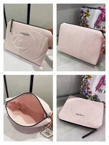 Lancôme Tas Kosmetik Lancome Berwarna Pink dengan Tekstur Anyaman, Tas Makeup dengan Resleting dan Logo Merek, Portabel dan Tahan Lama, Cocok untuk Penggunaan Pribadi dan Hadiah, LANCOME‑GIFT‑18 - Baby Pink - View 5