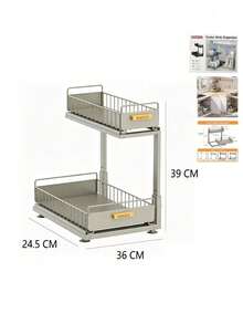 Two‑Tier Sliding Under‑Sink Storage Organizer , Adjustable‑Height Metal Rack With Pull‑Out Baskets, Available In 3 Colors, Cabinet Organizer For Kitchen Spices, Cleaning Supplies And Bathroom Toiletries - Multicolor - View 11