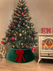 Artificial Christmas Tree Collar, Green Christmas Tree Skirt With Large Red Bow, Suitable For Christmas Party, Tree Decoration And Holiday Home Decor, Perfect Christmas Accessory - one-size - View 4