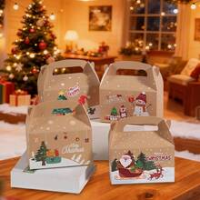 Creative Santa Claus & Reindeer Christmas Gift Box Design Packaging Box Christmas Decoration Christmas Party Gift Birthday Wedding Decor Christmas Gift Box Kraft Paper Box - Khaki - View 2