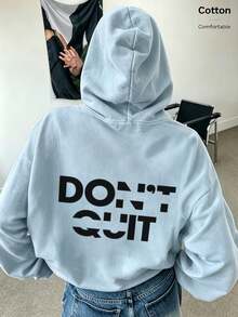 Oversized Women's Sweatshirt For Autumn/Winter, Long-Sleeve Hoodie With Pockets, Casual Top, Y2K Style, Daily Letter Graphic Print, Unisex, Streetwear - Light Blue - View 3