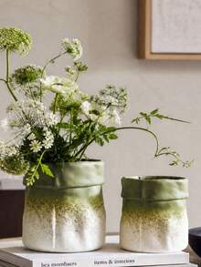1 pieza Bolsa de jarrón con flores plisadas de lujo, adecuada para la decoración de la sala de estar con estilo Ins, jarrón multifuncional para flores secas y frescas, decoración del hogar S6ST - Bolsa de tela degradada negra - Ver 7