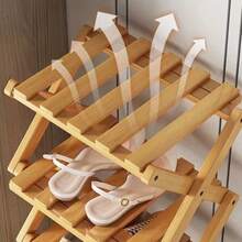 1pc Bamboo Minimalist No-Assembly Folding Shoe Rack, Entryway Storage Shelf, Multi-Layer Options, Suitable For Small Rooms And Student Dorms - Brown - View 5
