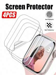 4pcs Transparent Hydrogel Screen Protector Film Anti-Scratch Soft Film Suitable For 38/40/41/42/44/45/49/46mm Ultra/SE/8/7/6/5/4/3/2/1/11/10 Men Women Daily Watch Protection Essential Accessory - Clear - View 1