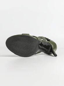 Sandalias de tacón alto para mujer, sandalias de tacón alto con estampado verde militar para mujer, sandalias romanas con banda elástica cruzada, sandalias romanas con cremallera elástica en la parte trasera - Verde militar - Ver 10