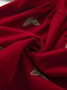 1pc Baby Girl Velvet Peter Pan Collar Embroidered Vintage Royal Style A-Line Dress - Red - View 10