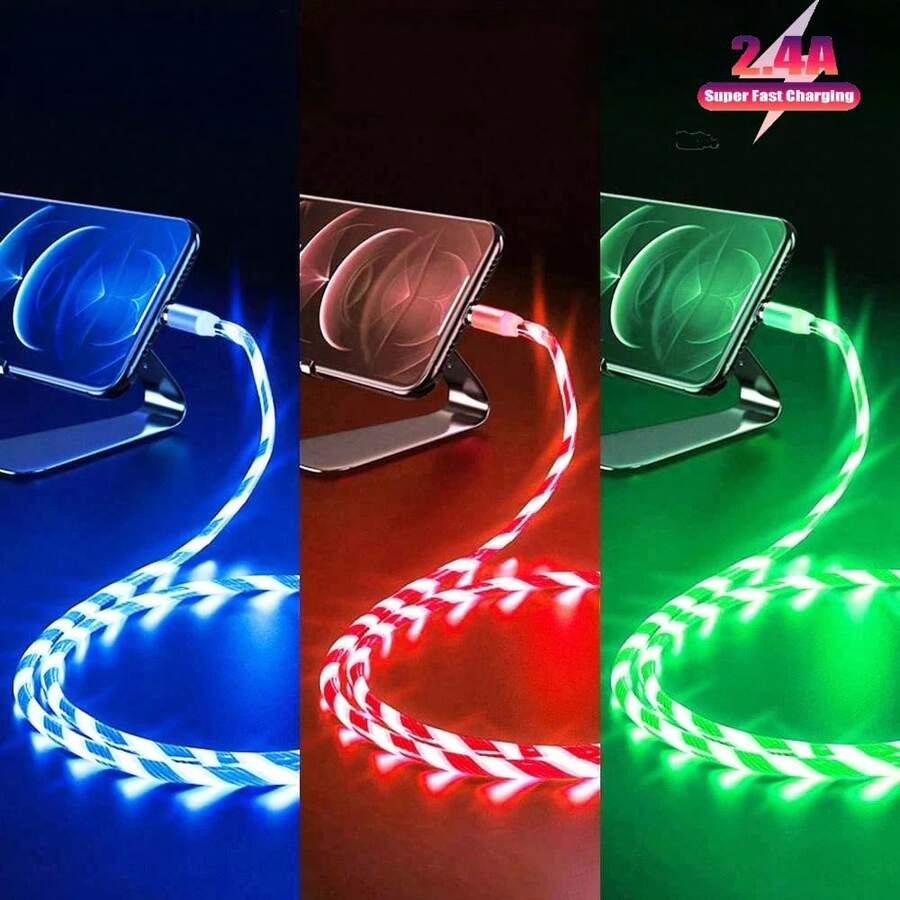 LED Glowing Type C Fast Charging Data Cable, 1m/6.6ft/39.37in USB-A To Type C, Compatible With Huawei, Compatible With Xiaomi, Universal Travel/Home/Office/Car Data Cable - Multicolor - View 1