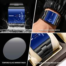 POEDAGAR Men's Stainless Steel Band Fashion Luminous Waterproof Square Quartz Watch, Suitable For Daily Wear, Can Be Given As Birthday Or Holiday Gift - Multicolor - View 5