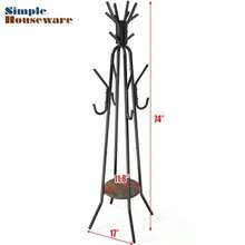 Standing Coat/Hat Rack With Shelf, 20 Hooks, Rustic Brown - Black Rustic Brown - View 5
