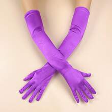 1 Pasang Sarung Tangan Satin Elastis Ekstra Panjang untuk Pernikahan, Pesta Malam, Perjamuan, dan Pertunjukan Panggung dengan Layar Sentuh - Violet Purple - View 3