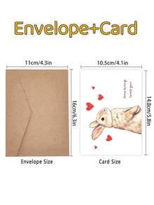 1pc Cute Bunny Greeting Card, Adorable Hand-Drawn Rabbit With Hearts, Sweet Love And Friendship Card, Cute Gift Card For Friends, Family And Loved Ones - Multicolor - View 4