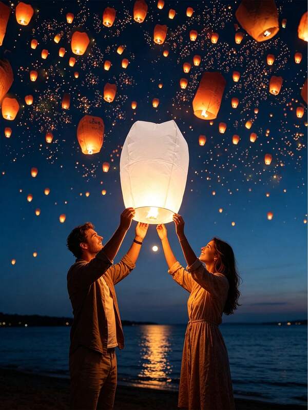 20 buah Lampion Kertas Harapan Langit - Lampion Kongming Cina, Dapat Terbang ke Langit, Cemerlang dan Megah, Suasana Kembang Api, Romantis dan Megah, Meriah dan Ramai, Hangat dan Nyaman, Indah dan Penuh Warna, Lampion Menerangi Malam, Kembang Api yang Makmur, Keramaian Manusia, Cahaya Malam yang Panjang, Doa Sepuluh Ribu Keluarga, Lampion Terbang Tahan Api, Cocok untuk Dekorasi Pesta Pernikahan, Ulang Tahun, Tahun Baru, Natal - Pertemuan Keluarga, Acara Peringatan, Tanda Cinta, Pernikahan, Ulang Tahun dan Pesta