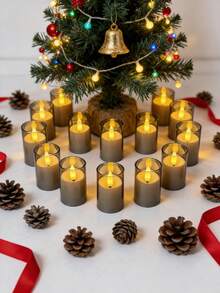6/12/24pcs Flickering Flameless Candle Lights, With Timer Remote Control, Battery Powered LED Mini Wishing Candles, Suitable For Christmas, Halloween, Valentine's Day, Mother's Day, Dining Table, Room, Wedding, Party, Gift, Holiday - Gray-warm Light - View 2