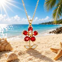 1pc Stainless Steel Chain Zirconia Flower Pendant Necklace, Fashion Jewelry Gift Accessory For Women - Style a - View 6