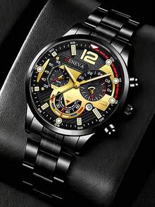 4Pcs Men Fashion Chronograph Quartz Wristwatches, Stainless Steel Band Business Watch, Multiple Colors For Daily & Party Wear - Set - View 3
