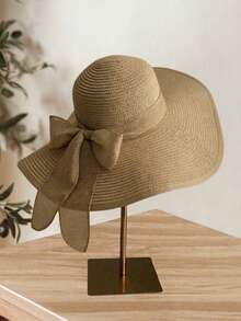 BONNY BOOM 1pc Casual Bohemian Style Straw Hat, Suitable For Vacation Wearing - Khaki - View 10