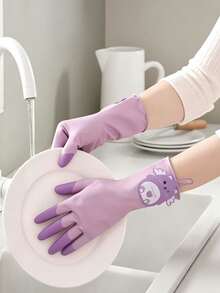 Cute Cartoon Bear Housework Gloves, Reusable Hanging Cleaning Gloves, Cute Cartoon Multicolor, Anti-Slip Particles, Soft Breathable Fit, Dishwashing Laundry Bathroom Cleaning, Multi-Scenario Universal, Suitable For Dishwashing And Laundry - Multicolor - View 2