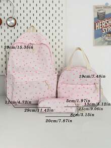3pcs Back To School Heart Bow Pattern Backpack Set, Large Capacity Nylon School Day Bag With Lunch Bag And Pencil Case, Multi-Pocket Casual Backpack, Lightweight Bookbag, Suitable For Students/Graduates/Young People, Perfect For Back To School/Daily/Shopping/Short Trips And Outdoor Leisure Activities - 8216 - View 2