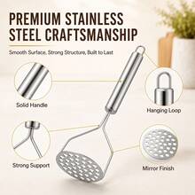 2Pcs 26cm/10.24in Heavy‑Duty Rust‑Resistant Stainless Steel Potato Masher Set, Minimalist Kitchen Gadget, Wave & Round Hole Shape Manual Food Crusher With Hanging Loop, For Baby Food Making Home Cooking Restaurant Prep Vegetable Fruit Mashing - Multicolor - View 8