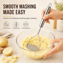 2Pcs 26cm/10.24in Heavy‑Duty Rust‑Resistant Stainless Steel Potato Masher Set, Minimalist Kitchen Gadget, Wave & Round Hole Shape Manual Food Crusher With Hanging Loop, For Baby Food Making Home Cooking Restaurant Prep Vegetable Fruit Mashing - Multicolor - View 6