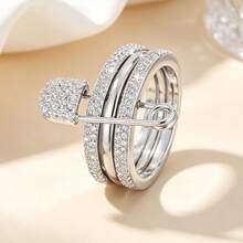 1pc Creative Triple Circle Design Cubic Zirconia Embellished Women's Ring - Multicolor - View 10