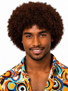 8-Inch Short Afro Kinky Curly Wig For Men, High Temperature Synthetic Curly Wig, Fashionable Natural Look, Fluffy And Comfortable, Suitable For All Men, Suitable For Halloween, Music Festivals And Other Holiday Cosplay - Multicolor - View 7