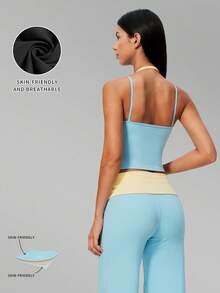 MFVIM Women's Skin-Friendly Yoga Set, Spaghetti Strap Camisole Top + Colorblock Wide Leg Pants - Baby Blue - View 5