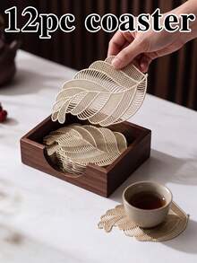12pcs, Gold Hollow PVC Drink Coasters, Washable Table Accessories, Non-Slip Tableware Mats, Breathable Heat Dissipation Cup Holders, Lightweight And Easy To Store, Suitable For Restaurants, Cafes, Homestays, Compatible With Afternoon Tea, Holidays, Parties, Gatherings, Birthdays, Weddings, Dinner Parties. - Multicolor - View 18