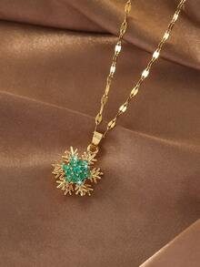 1pc/Double-Layer Rotatable Exquisite Fashion Women's Necklace, Gold Snowflake Zirconia Pendant Necklace, Fashionable Multicolor Inlaid Zirconia Chain Necklace For Women, Elegant Sparkling Zirconia Fashion Jewelry Necklace, Suitable For Christmas, Winter, Daily, Party Jewelry Gift - Yellow Gold - View 8