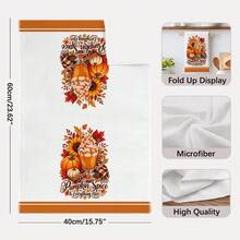 2PCS Kitchen Towel, Autumn Fallen Leaves & Pumpkin Pattern Printed, 40*60cm Rectangular Microfiber Kitchen Towel, Dish Cloth, Tablecloth, Hand Towel, Kitchen Decor, Home Decor, Housewarming Gift For Neighbors, Kitchen Napkin & Dish Cloth, Home Decor, Gift - White - View 3