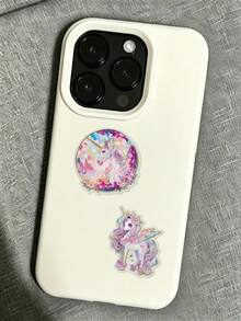30Pcs Holographic Rainbow Unicorn Stickers, Cute Winged, Moon, Star, Cloud & Floral Decals, Waterproof Vinyl Stickers For Water Bottle, Notebook, Phone Case, Luggage, Scrapbook DIY Decor - Multicolor - View 8