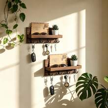Natural Wooden Key Holder Hook, Wall-Mounted Letter Organizer And Key Hanger, Rustic Style Entryway Decor Rack With 4 Double Hooks, Decorative Key & Wallet Storage Rack - Multicolor - View 1