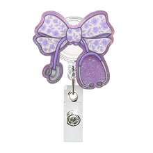 1pc Christmas Retractable Badge Reel, Bow Stethoscope Pattern Retractable Card Holder Clip, Suitable For Nurses, Doctors, Teachers, Back To School, Halloween, Christmas - A - View 12