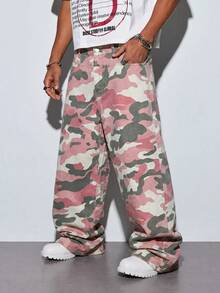 Modcrash Men's Retro Street Camouflage Wide Leg Jeans Fall/Autumn/Winter - Pink - View 2