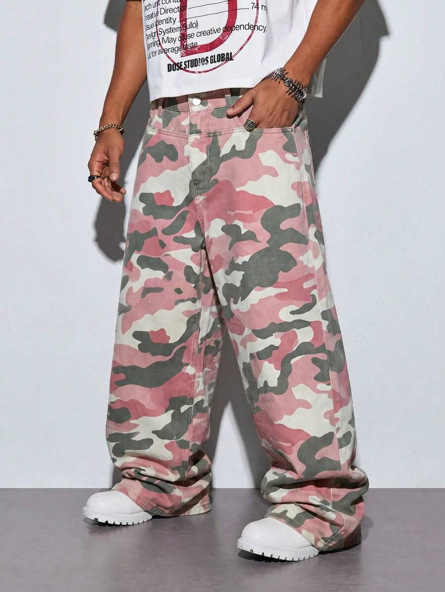 Modcrash Men's Retro Street Camouflage Wide Leg Jeans Fall/Autumn/Winter