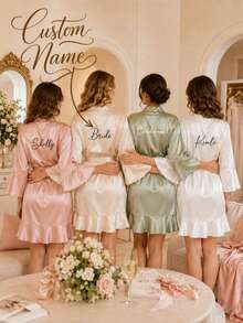 Customized Satin Bridesmaid Robe, Bridal Party Getting Ready Robe, Women's Wedding Robe, Maid Of Honor Gift, Bride Pajama Robe,Size-M/L/XL/XXL - Multicolor - View 1