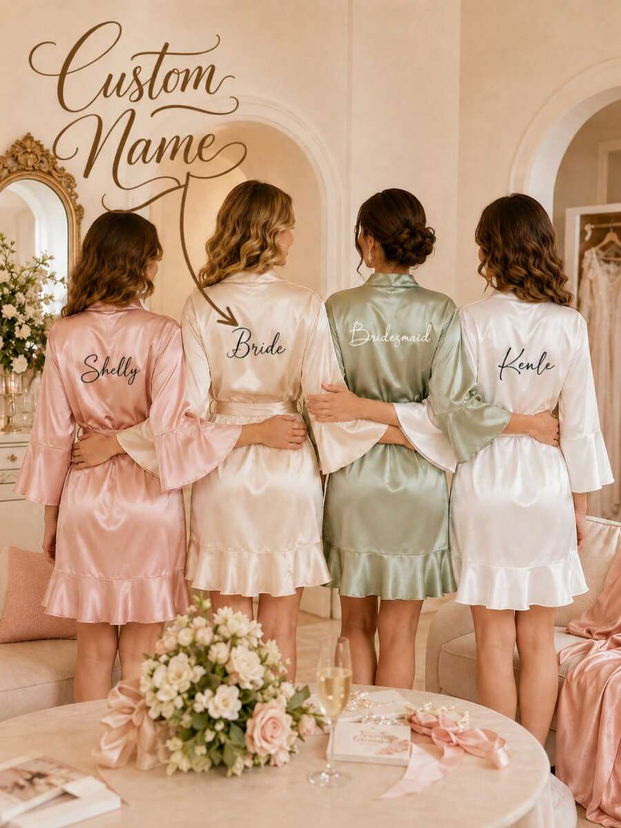 Customized Satin Bridesmaid Robe, Bridal Party Getting Ready Robe, Women's Wedding Robe, Maid Of Honor Gift, Bride Pajama Robe,Size-M/L/XL/XXL - Multicolor - View 1