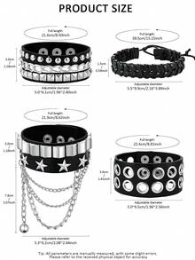 Xiacheng 1/3/4 Pcs Punk Rock Studded Bracelet, Biker Cuff | Black Leather, Adjustable Leather Cuff,Y2K Gothic, Wrap Bangle, Snap Button Gift For Halloween - Multicolor - View 6