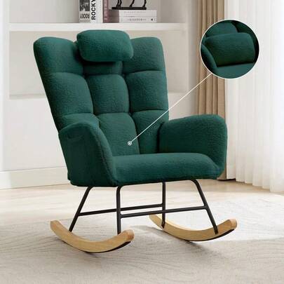 Beaully Fauteuil à bascule rembourré en teddy avec repose-pieds, fauteuil de lecture à dossier haut pour adultes pour chambre d'enfant, chambre à coucher, salon, bureau