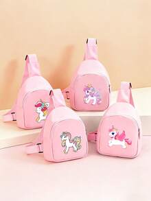 1pc Cute Unicorn Crossbody Bag For Toddlers, Lightweight Adjustable Mini Shoulder Bag For Kids, Suitable For Daily, Outdoor, Travel, Birthday Gift Chest Bag - Pink - View 2