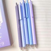 5pcs/1pc Collect Moonlight Retractable Gel Pen Set, Gradient Blue Star & Moon Print 0.5mm Black Ink Smooth Writing Ballpoint Pens, Fresh Macaron Cute Student Exam Stationery - Multicolor - View 8