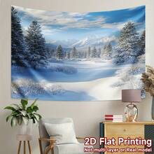 Winter Wonderland Christmas Photography Backdrop, Merry Christmas Banner Polyester Backdrop, Winter Snow Mountain Pattern - Pine Trees And Snowscape, Durable Polyester Fiber, Suitable For Holiday Parties, Photo Shoots And Decoration, Backdrop, Birthday Party, Best Choice For Christmas - 1 - View 2