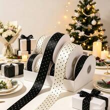 8mm Double-Sided Polka Dot Embossed Silk Satin Ribbon Black And White Polka Dot DIY Bow Hair Accessories Hairband Ribbon - Multicolor - View 2