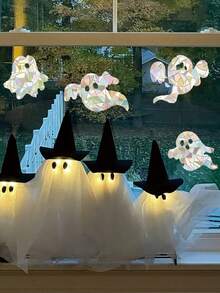 1 Set 6pcs Halloween Colorful Ghost Laser Stickers, Halloween Window Decoration, Holiday Party Decoration Stickers, Halloween Atmosphere Decoration Props, Holiday Party, Autumn Home Decor. Halloween Party Decoration - One Size Fits All - View 3