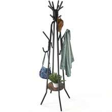 Standing Coat/Hat Rack With Shelf, 20 Hooks, Rustic Brown - Black Rustic Brown - View 7