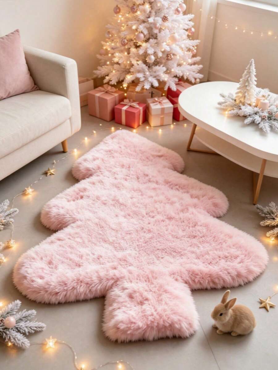 1 pieza Alfombra de árbol de Navidad rosa y esponjosa, decoración navideña, regalo de Navidad, alfombra decorativa navideña, alfombra suave como una nube, amigable con la piel, absorbente y engrosada, alfombra gruesa, alfombra de piel, alfombra de otoño/invierno, alfombra engrosada, alfombra decorativa, decoración de dormitorio, alfombra pequeña, alfombra, decoración del hogar, alfombra de sala de estar, alfombra pequeña de sala de estar, alfombra de dormitorio, decoración del hogar de sala de estar, alfombra para exteriores, alfombra lavable - Multicolor - Ver 1