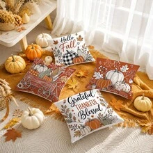 4pcs Vintage Autumn Pumpkin Pattern Cushion Covers, Single-Sided Printed Skin-Friendly Peach Skin Velvet Material, 45*45CM Pillow Covers Suitable For Room Decoration, Indoor Sofa Living Room Decoration Party Decoration, Decorative Cushion Covers Gift - Multicolor - View 7