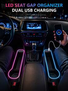 XF.Meraki LED Car Seat Gap Filler Storage Box, Center Console Side Storage Box, Women's Car Accessories, Seat Gap Cup Holder RGB Color Changing Storage, Front Seat Gap Filler With USB Charging, Car Accessories - A - View 3
