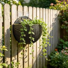 1pc Faux Rattan Bamboo Wall Hanging Planter, Semi-Circular Design, No Drilling Required, Perfect For Indoor And Outdoor Gardening, Balcony And Patio Decoration, Wall-Mounted Green Plant Pot - Flowerpot - View 4